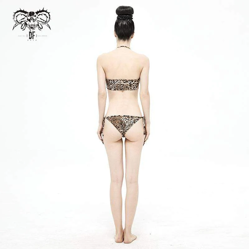 Women's Grunge Leopard Printed Halterneck Side Tie Bikini - Image 6