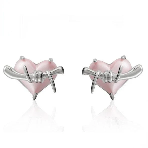 Women's Grunge Pink Heart Earrings - Image 5
