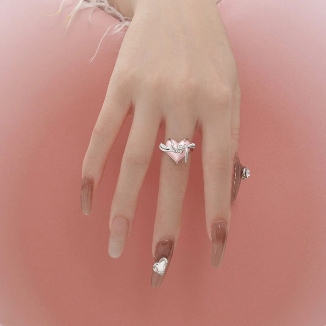 Women's Grunge Pink Heart Ring