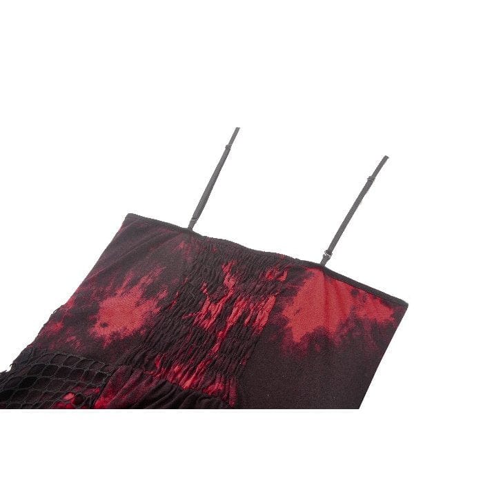 Women's Grunge Red Tie-dye Slip Dress with Mesh Hem - Image 17