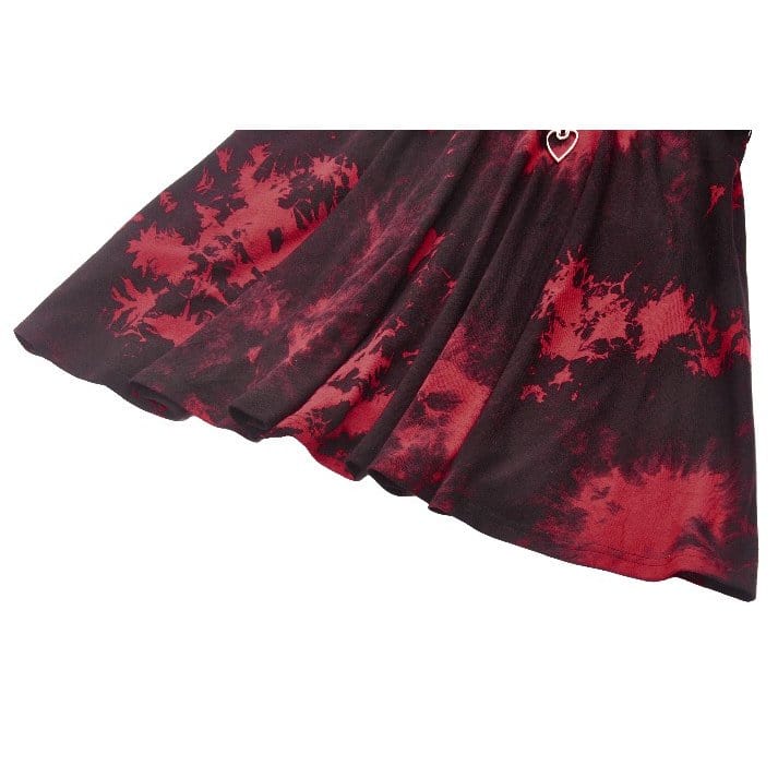 Women's Grunge Red Tie-dye Slip Dress with Mesh Hem - Image 19