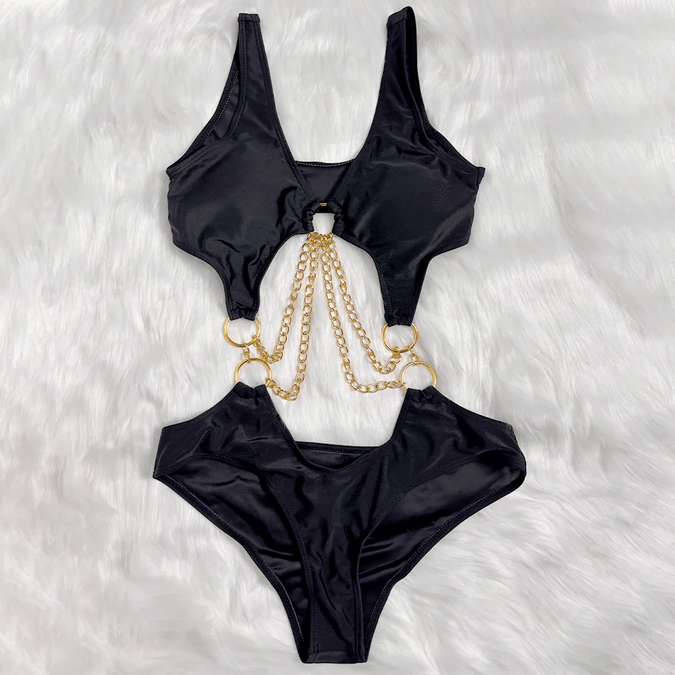 Women's Grunge Ring Chain Cutout Swimsuit - Image 5