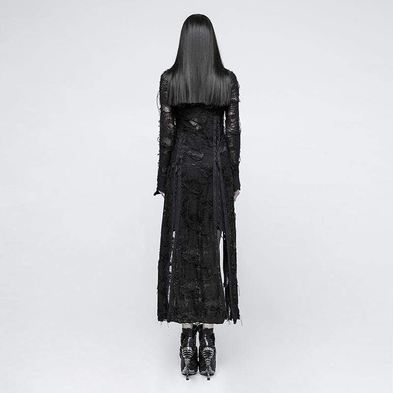 Women's Grunge Ripped Floral Long Sleeved Lace Dresses - Image 4