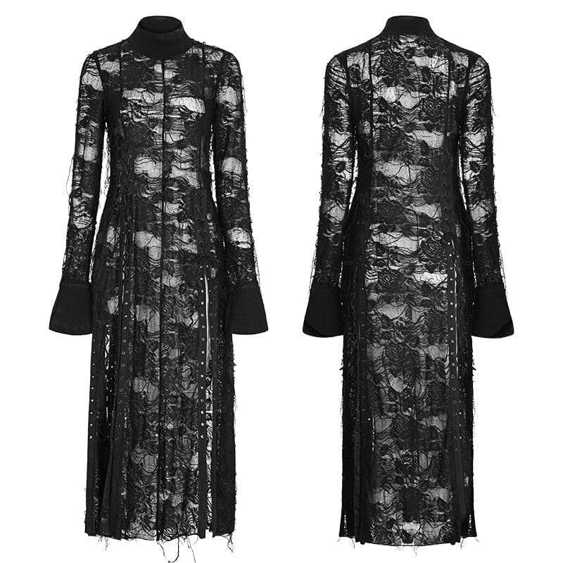 Women's Grunge Ripped Floral Long Sleeved Lace Dresses - Image 5