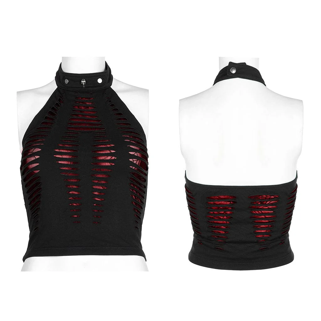 Women's Grunge Ripped Halterneck Tank Top - Image 5