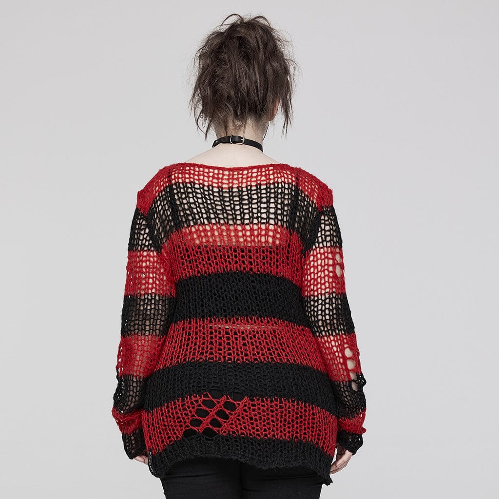 Women's Grunge Ripped Stripes Sweater - Image 11