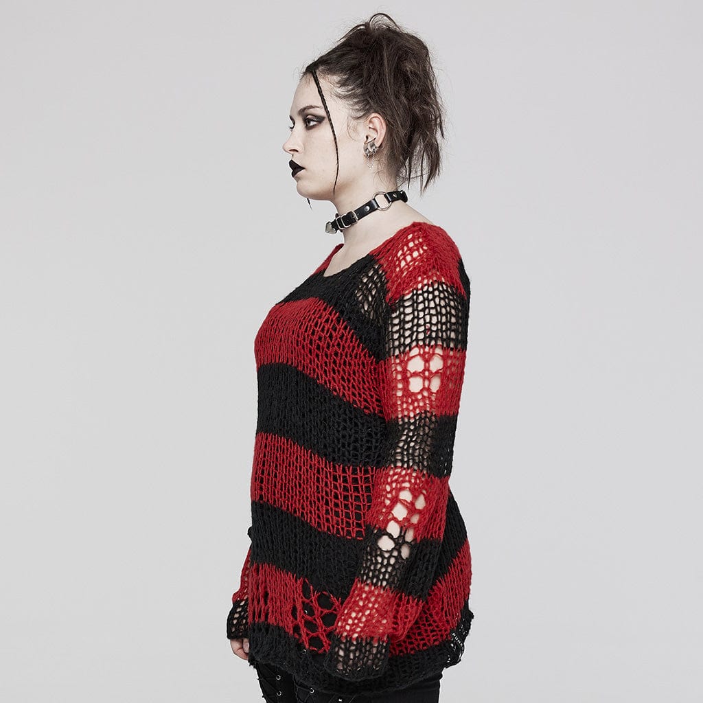 Women's Grunge Ripped Stripes Sweater - Image 12