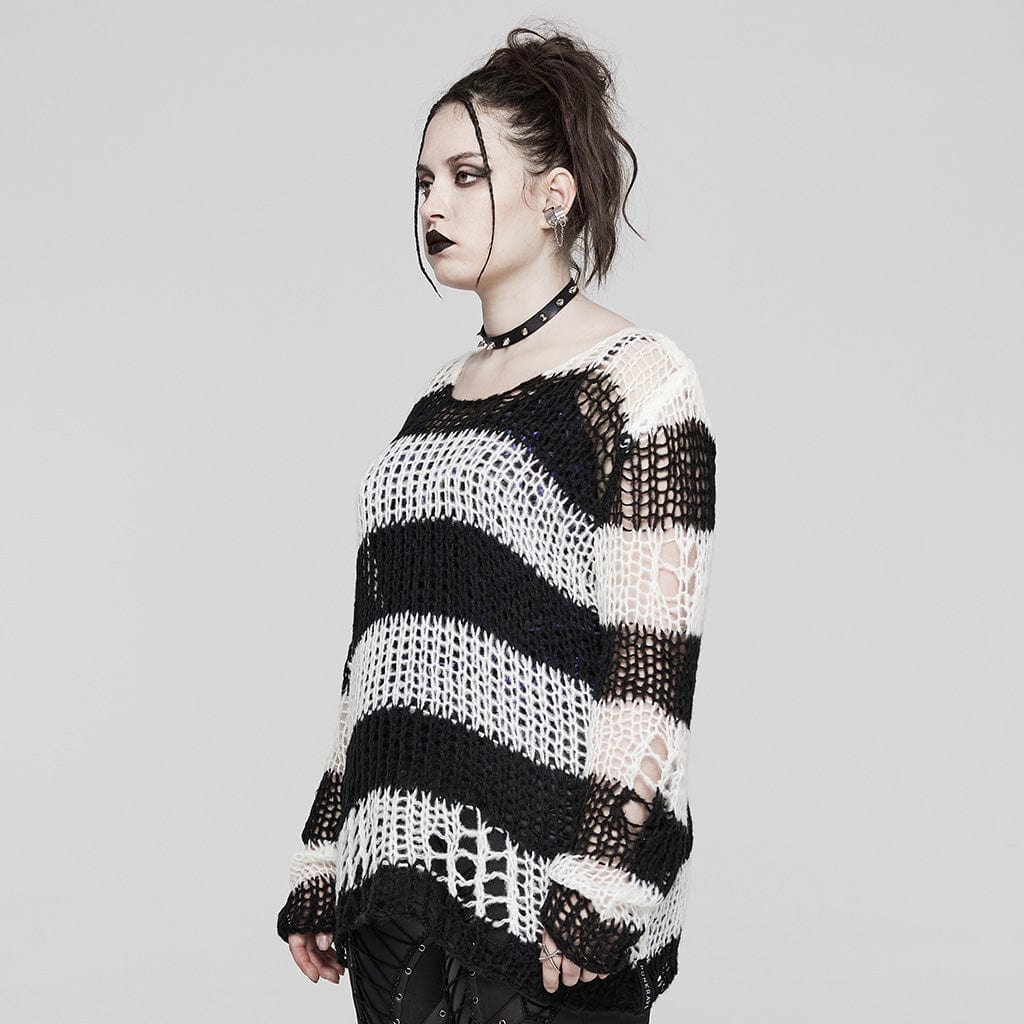 Women's Grunge Ripped Stripes Sweater - Image 13
