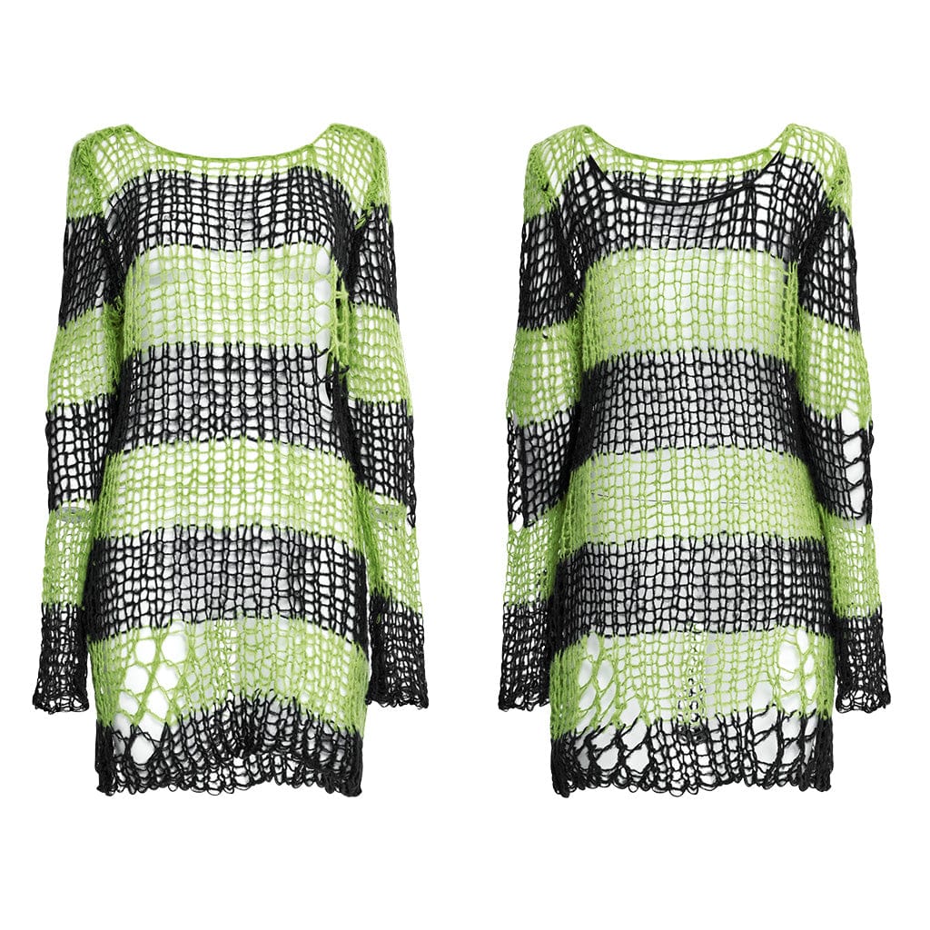 Women's Grunge Ripped Stripes Sweater - Image 17