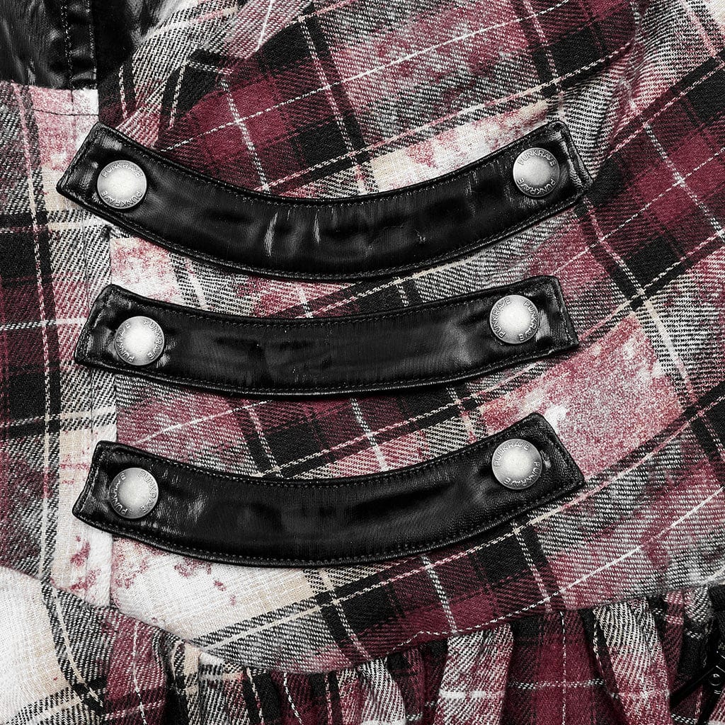 Women's Grunge Ruffled Plaid Dress with Shoulder Pad - Image 6