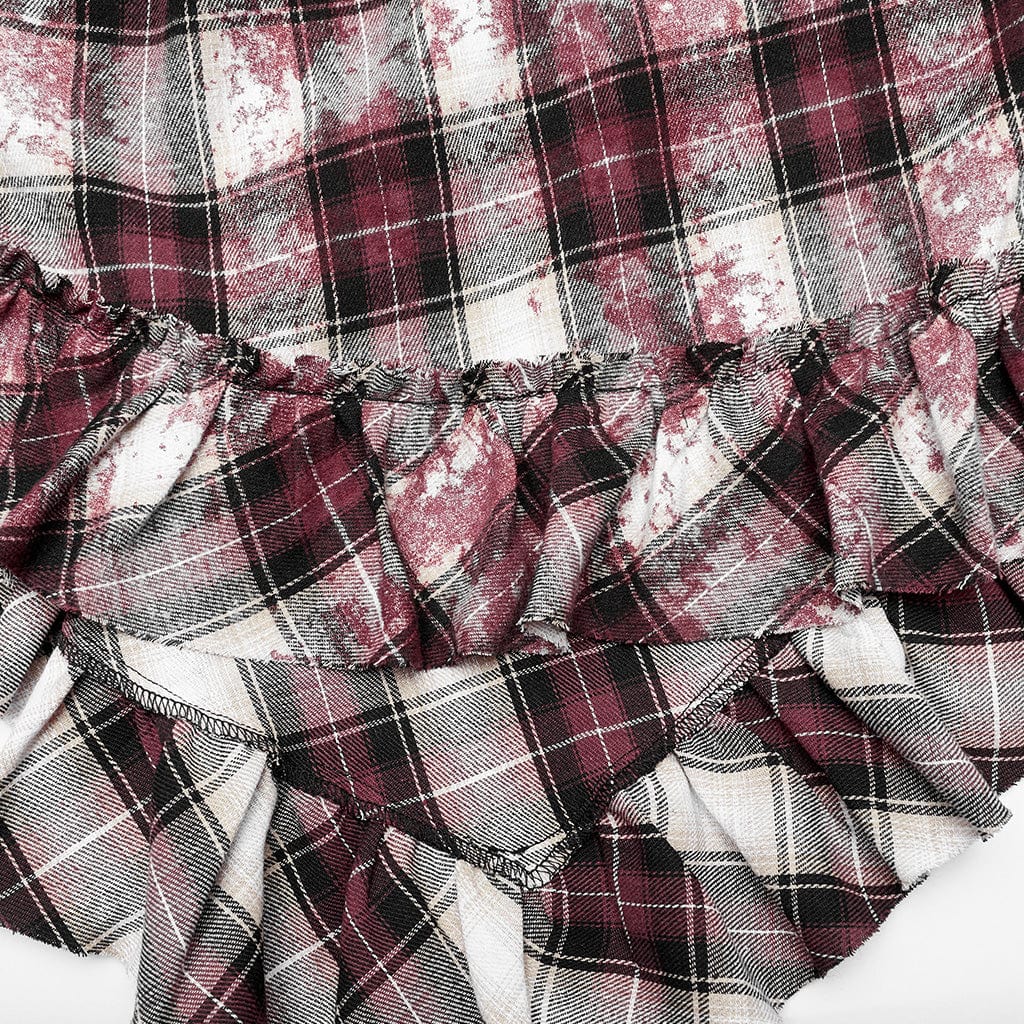 Women's Grunge Ruffled Plaid Dress with Shoulder Pad - Image 8