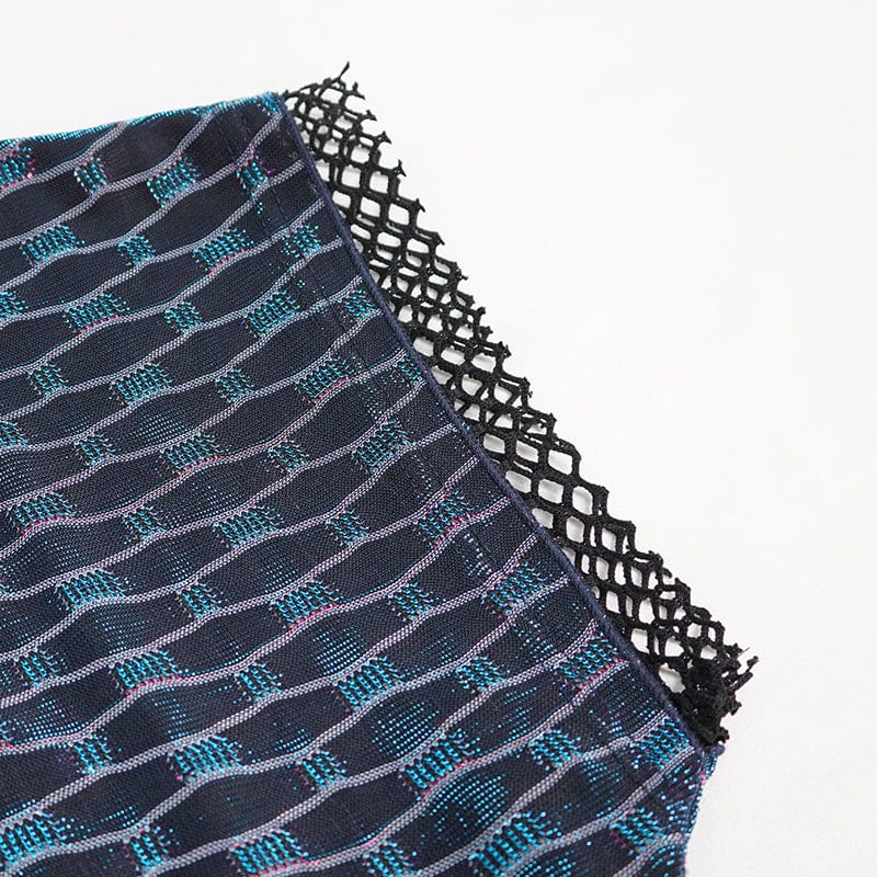 Women's Grunge Scaly Printed Splice Mesh Crop Top with Buckle Strap - Image 10