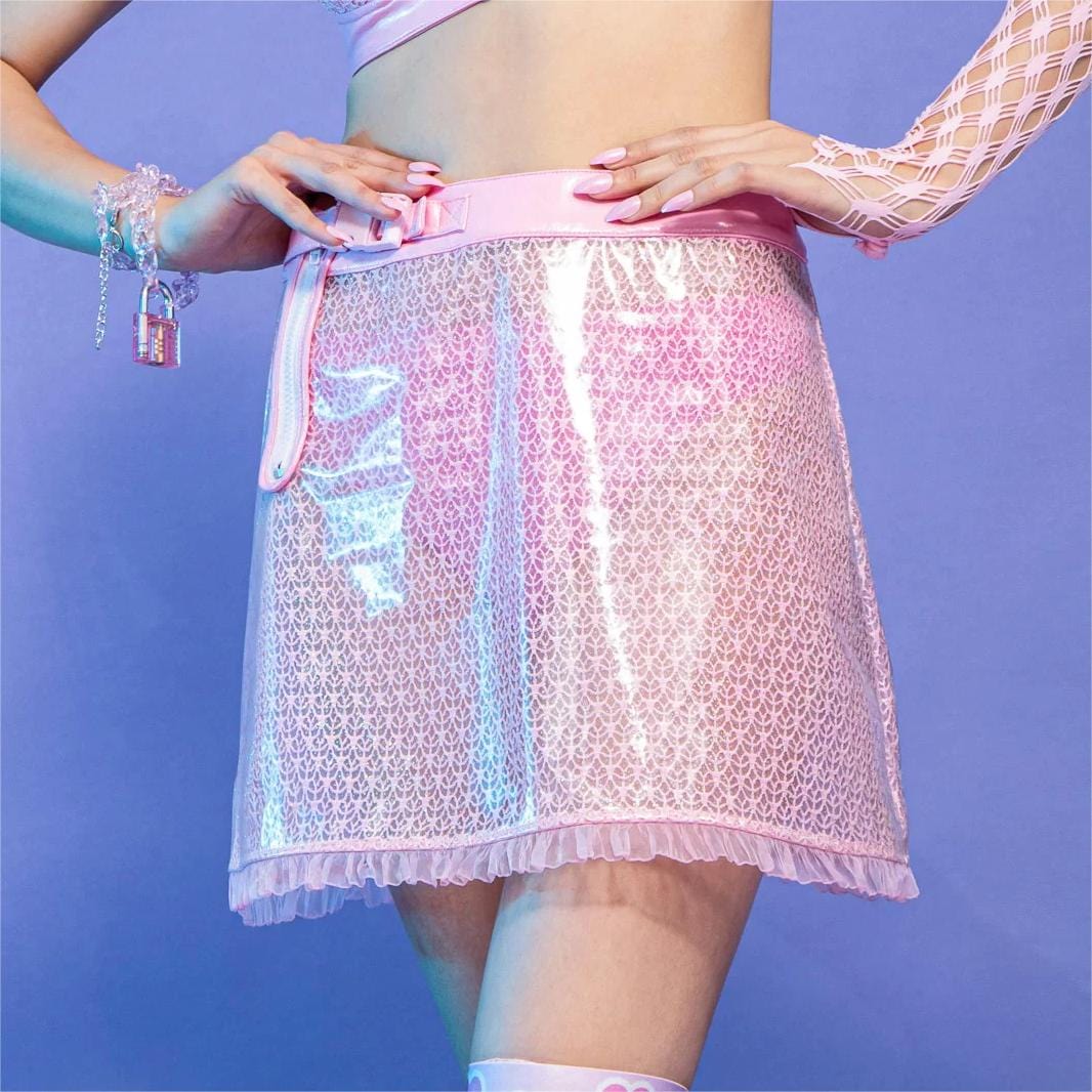 Women's Grunge Sheer Lace-trimmed Short Skirt