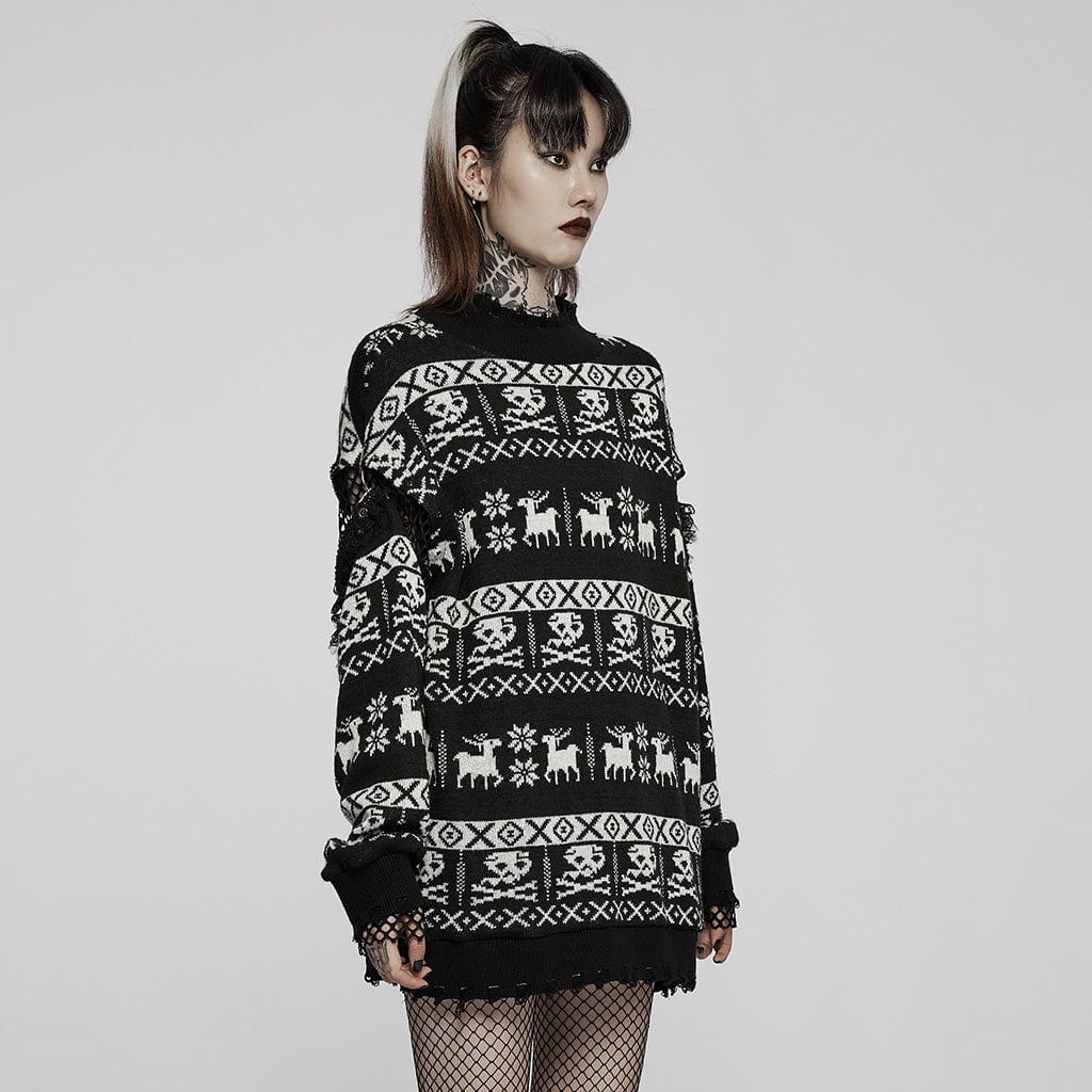 Women's Grunge Skull Deer Loose Sweater - Image 2