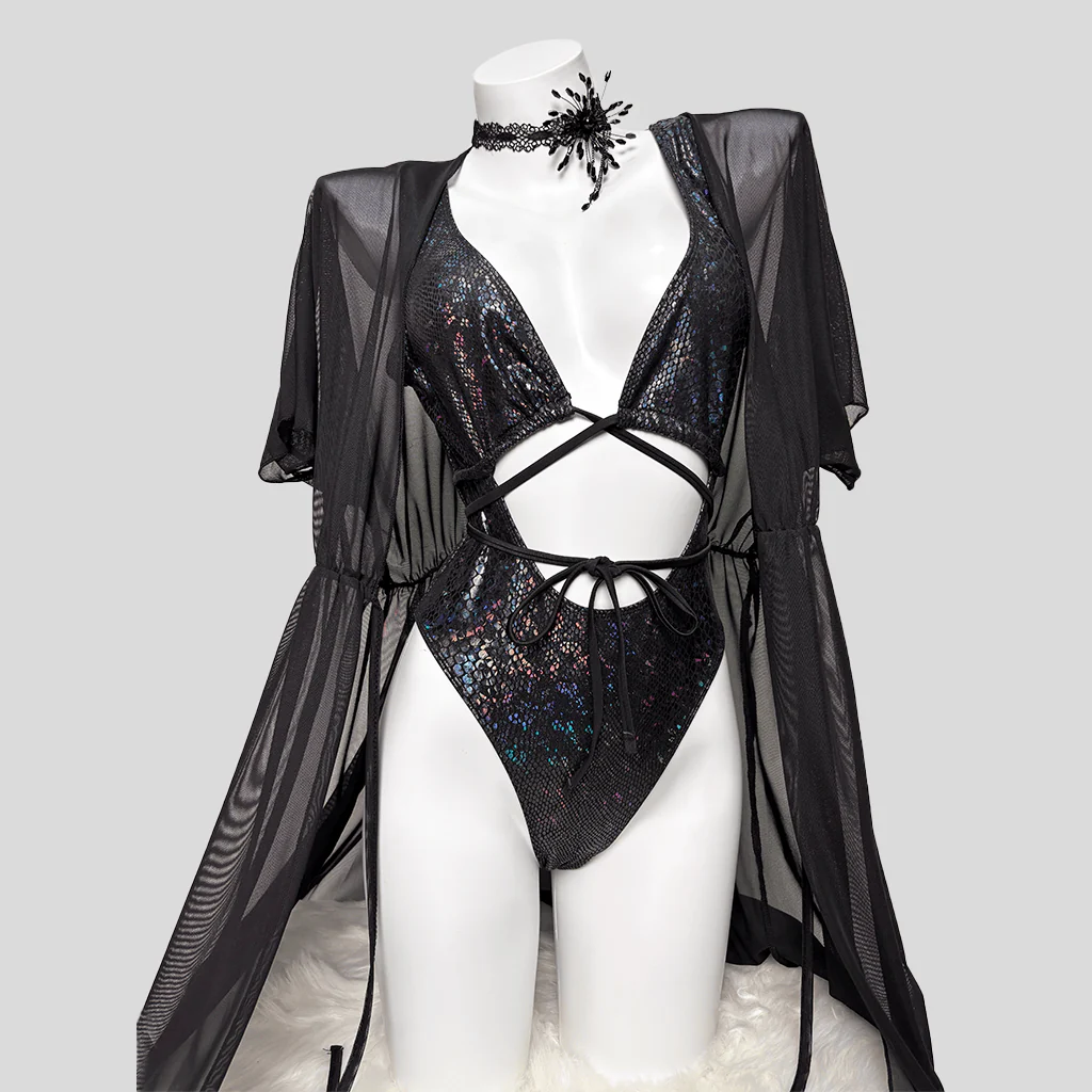 Women's Grunge Snakeskin Print Plunge V Cutout One-Piece Swimsuit
