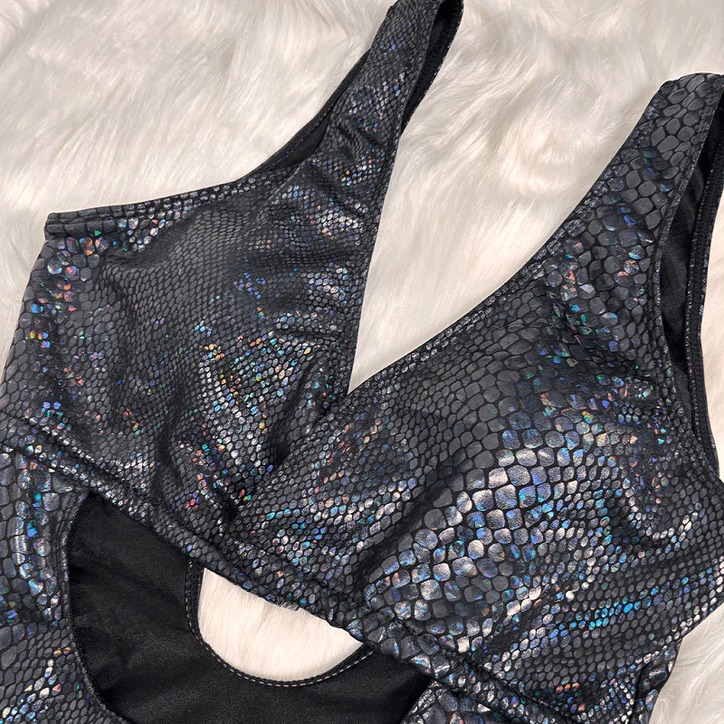Women's Grunge Snakeskin Print Plunge V Cutout One-Piece Swimsuit - Image 15