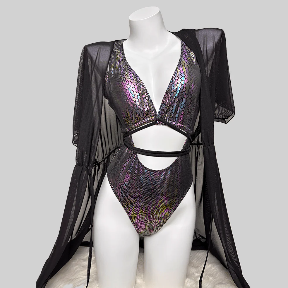 Women's Grunge Snakeskin Print Plunge V Cutout One-Piece Swimsuit - Image 2