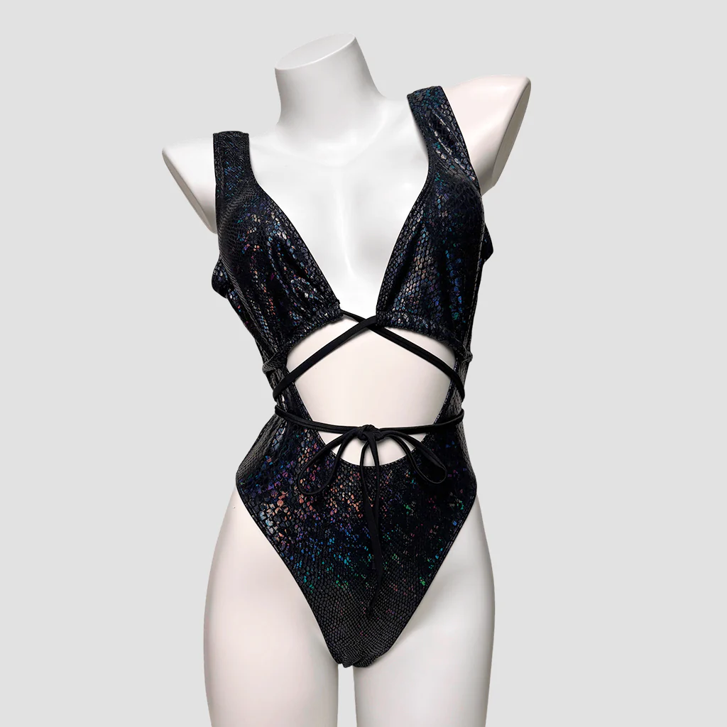 Women's Grunge Snakeskin Print Plunge V Cutout One-Piece Swimsuit - Image 3