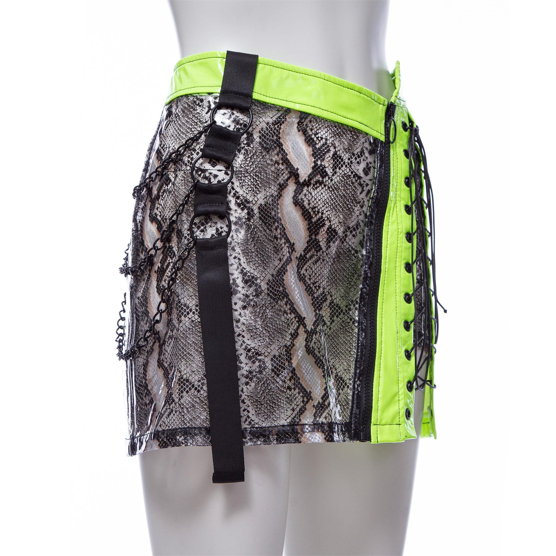 Women's Grunge Snakeskin Printed Splice Faux Leather Skirt - Image 6