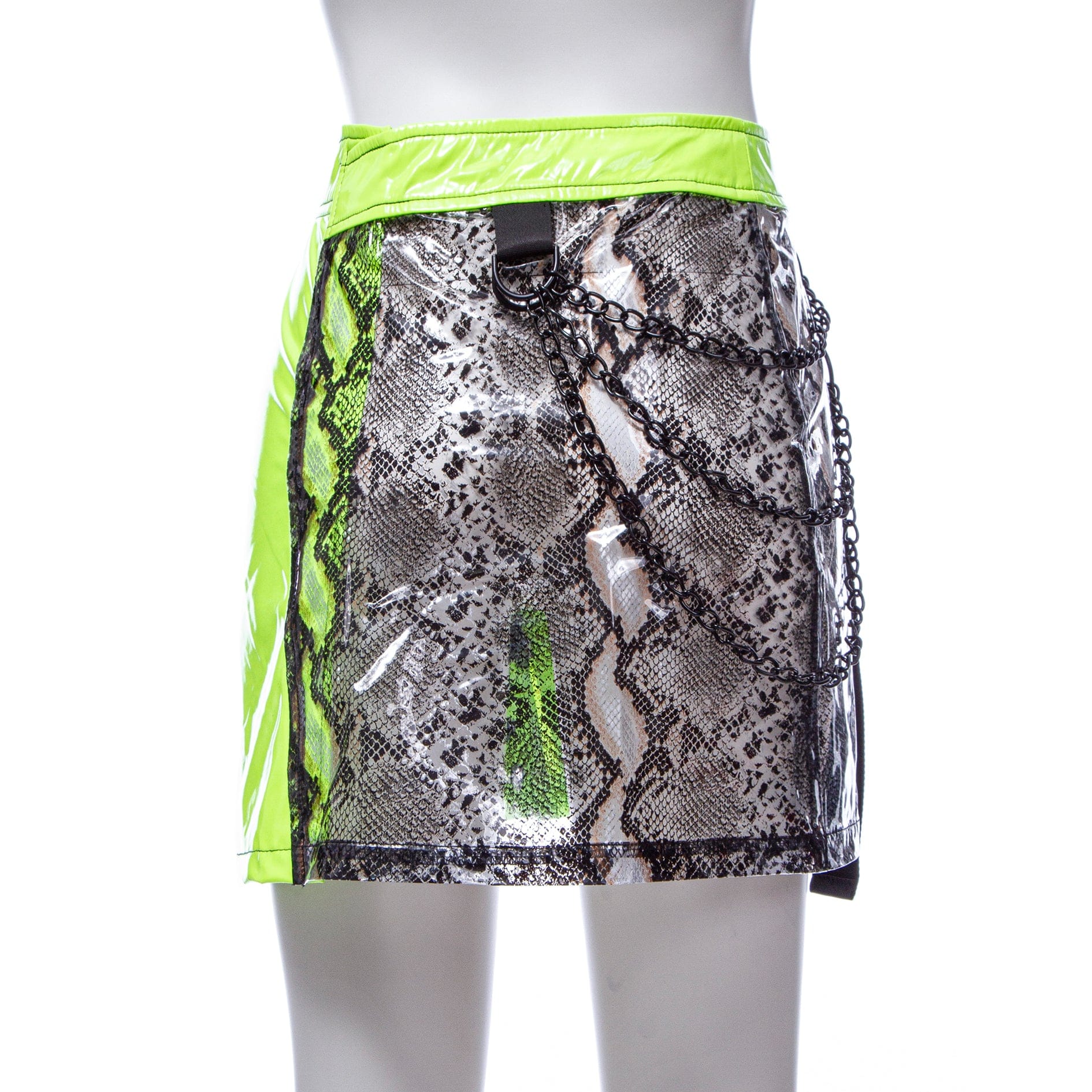 Women's Grunge Snakeskin Printed Splice Faux Leather Skirt - Image 8