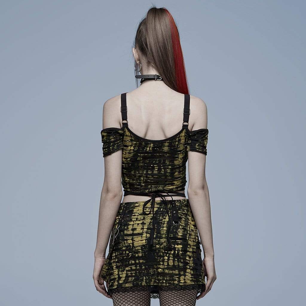 Women's Grunge Strappy Off Shoulder Ripped Crop Top - Image 4