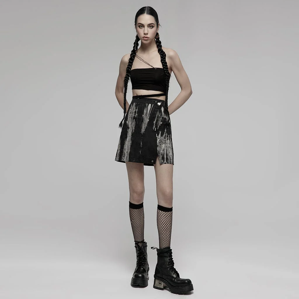 Women's Grunge Tie-dye Side Slit A-line Skirt - Image 4