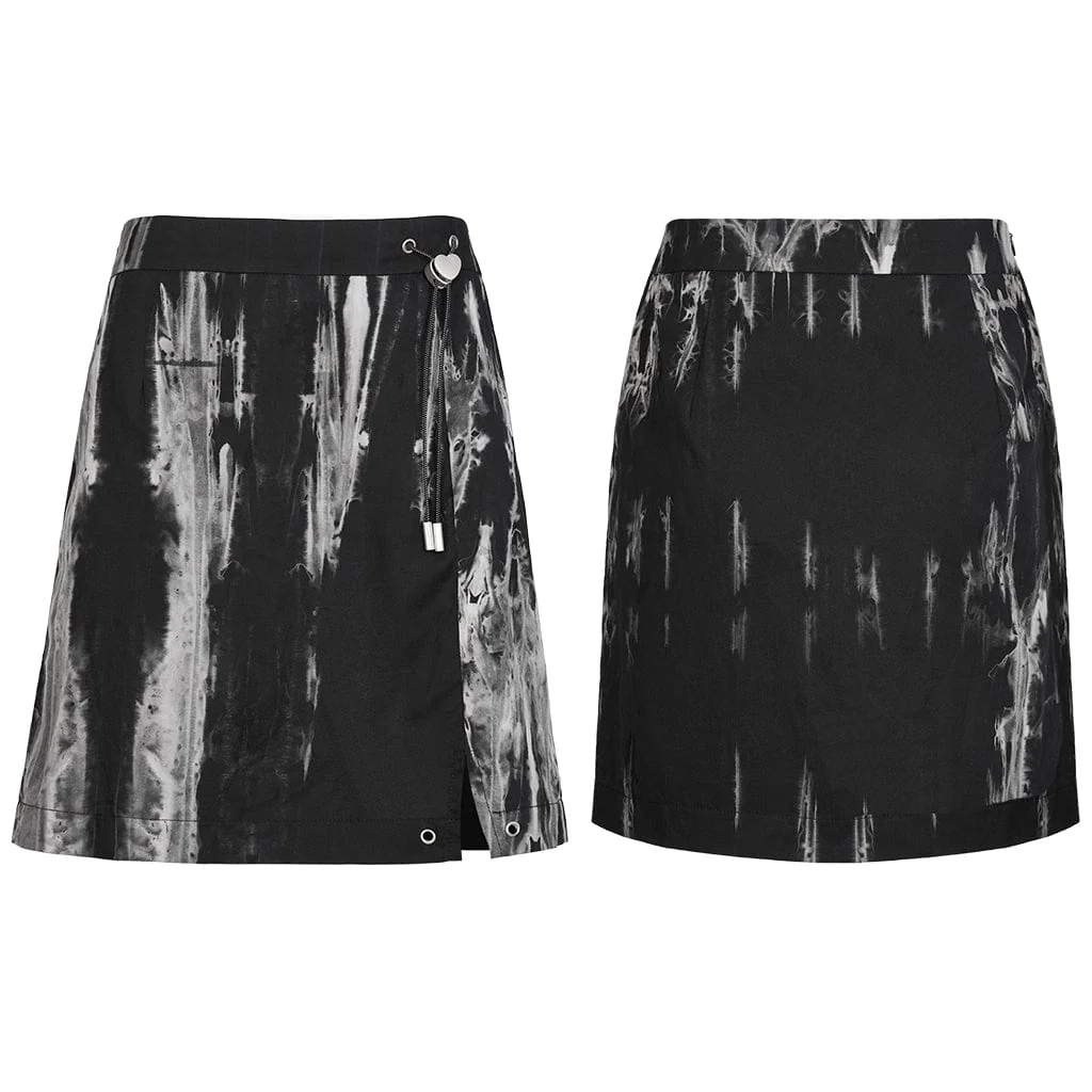 Women's Grunge Tie-dye Side Slit A-line Skirt - Image 5