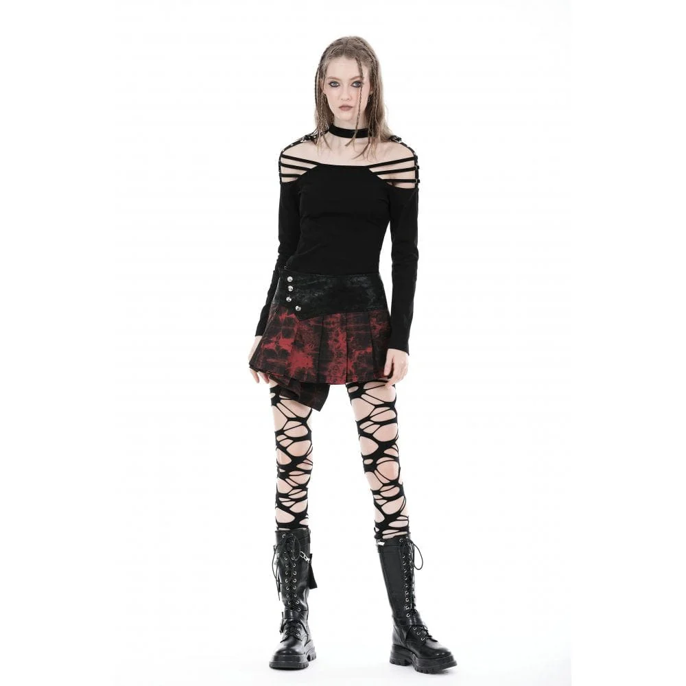 Women's Grunge Tie-dyed Splice Pleated Skirt - Image 4
