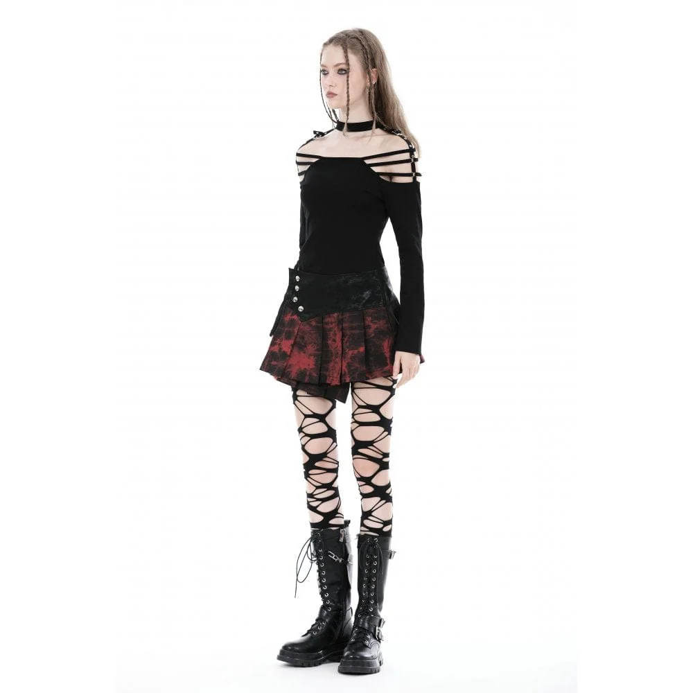 Women's Grunge Tie-dyed Splice Pleated Skirt - Image 5