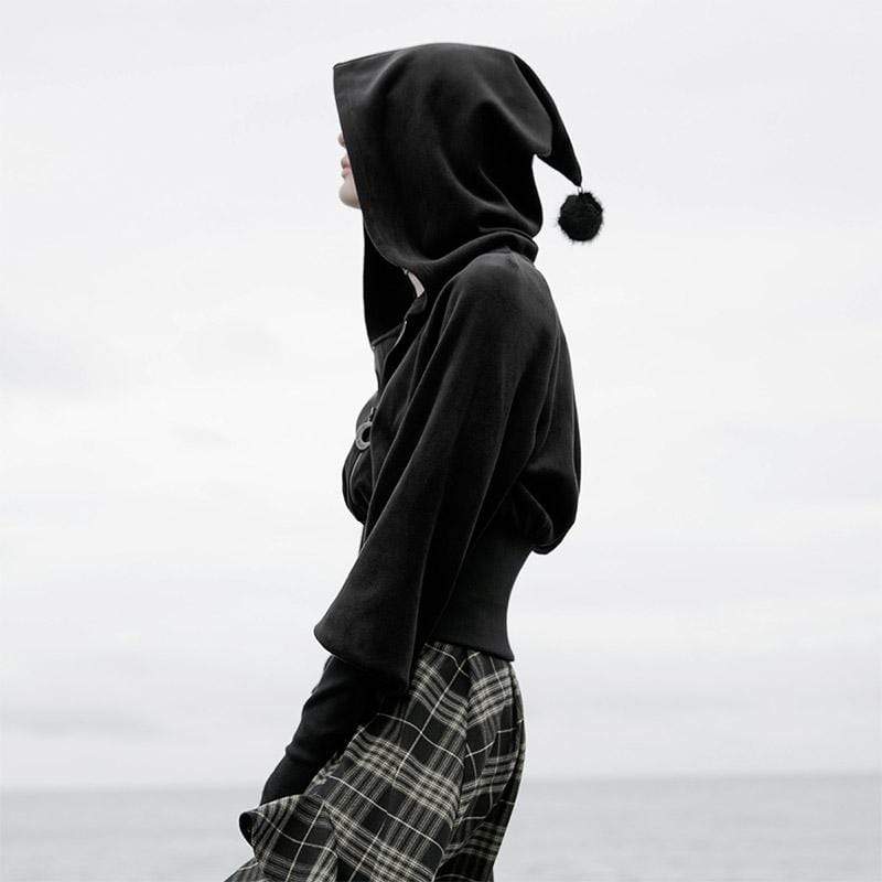 Women's Grunge Witch Hood Mitt Zippered Jackets - Image 3