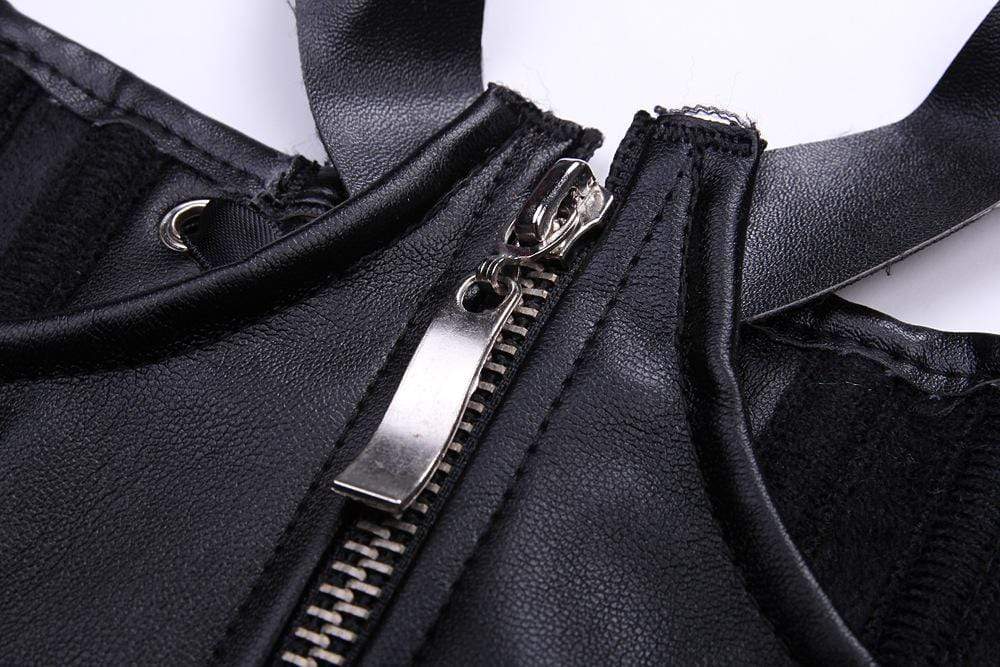 Women's Halter Buckle Up Faux Leather Corset With G String - Image 11