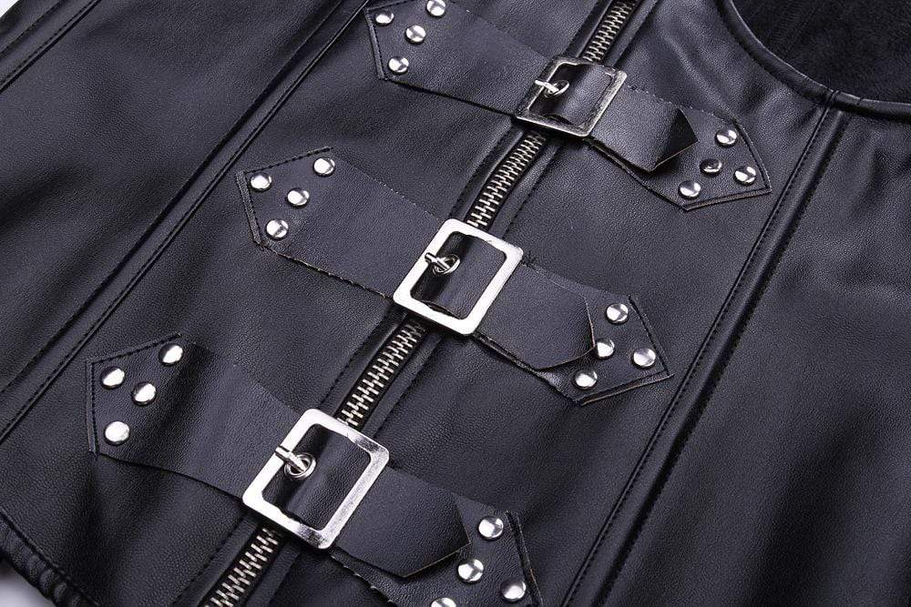Women's Halter Buckle Up Faux Leather Corset With G String - Image 9