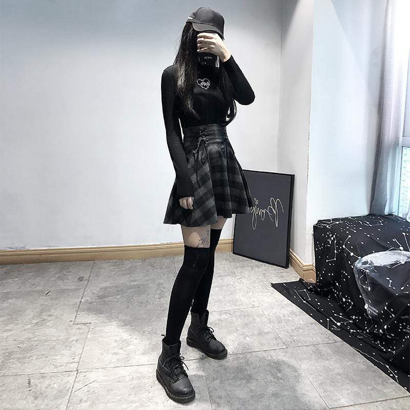 Women's High-waisted Lace-up Plaid Skirts - Image 3
