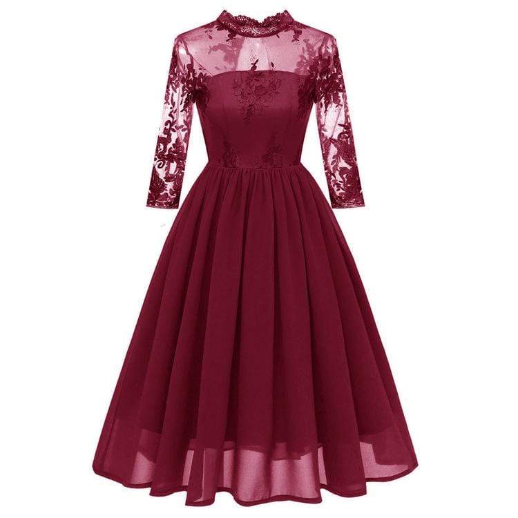 Women's Lace Sleeved Chiffon Party Dresses Wedding Dress - Image 3