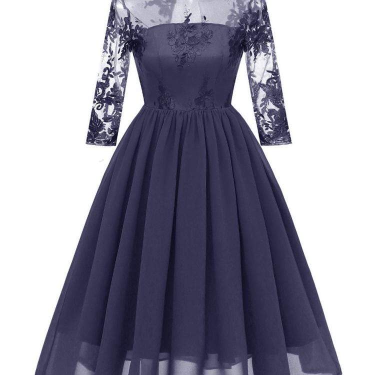 Women's Lace Sleeved Chiffon Party Dresses Wedding Dress - Image 4