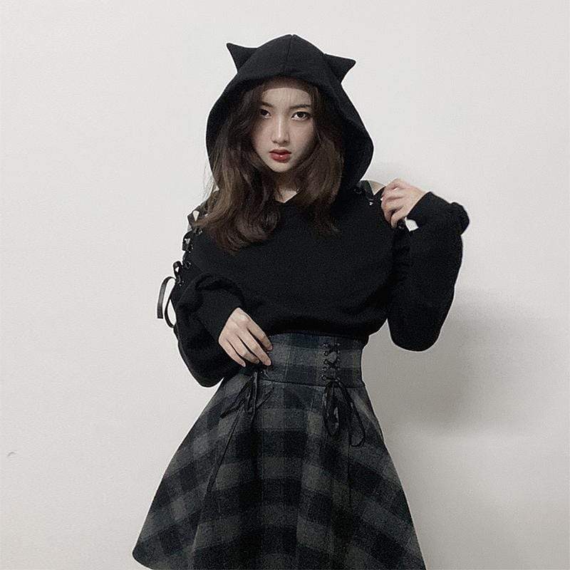Women's Lace-up Hollowed Short Sweatershirts With Hood - Image 3