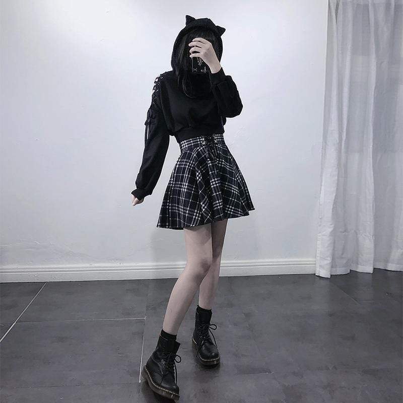 Women's Lace-up Hollowed Short Sweatershirts With Hood - Image 4