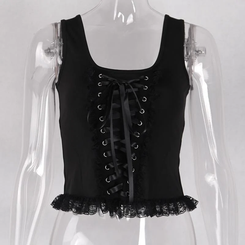 Women's Lace-up Lace Ruched Tank Top - Image 4