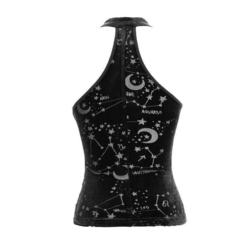Women's Lace-up Sheer Constellation Moon Tank Tops - Image 6