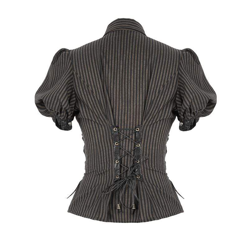 Women's Lace-up Steampunk Short Sleeve Shirts - Image 6