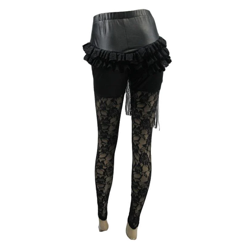 Women's Leather & Lace Punk Leggings - Image 5