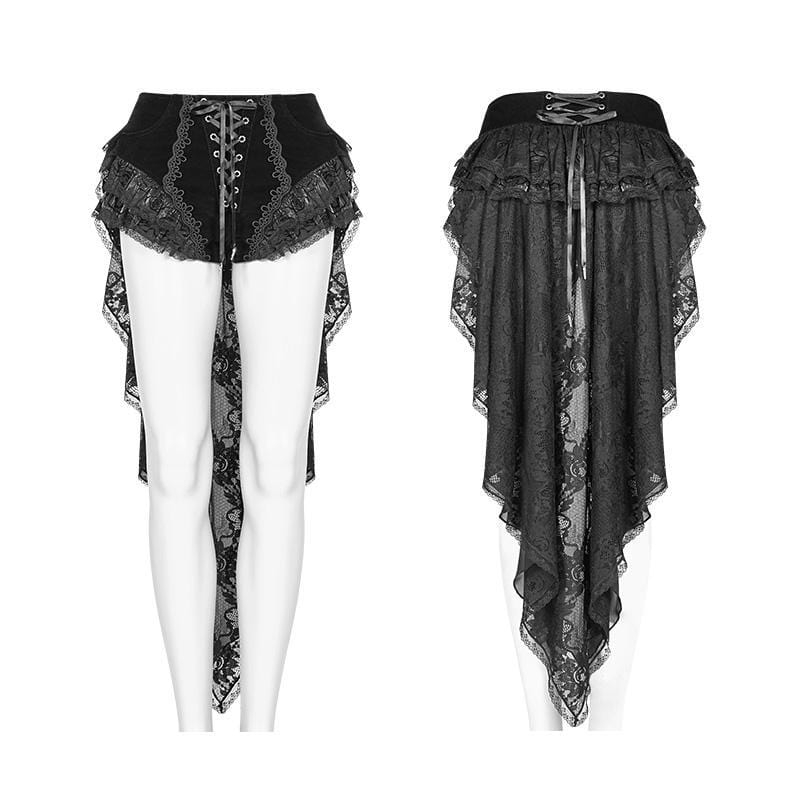 Women's Lolia Lace-up Lace Hem Velvet Shorts With Long Ruffles - Image 5