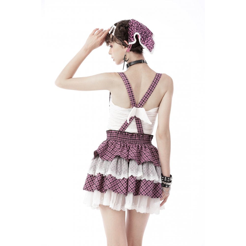 Women's Lolita Angel Multilayer Plaid Suspender Skirt - Image 2