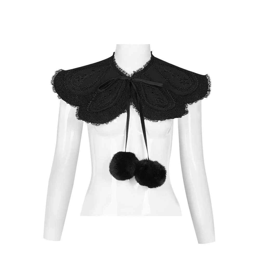Women's Lolita Black Woolen Coat With Removable Collar - Image 6