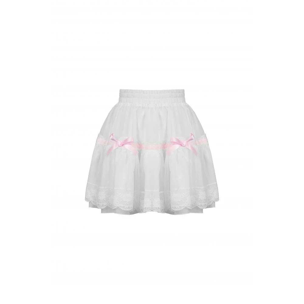 Women's Lolita Bowknot Multilayer Mesh Short Skirt White - Image 7