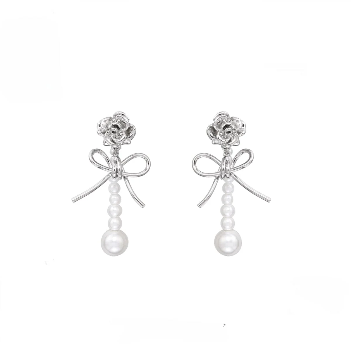 Women's Lolita Bowknot Rose Beaded Earrings - Image 4