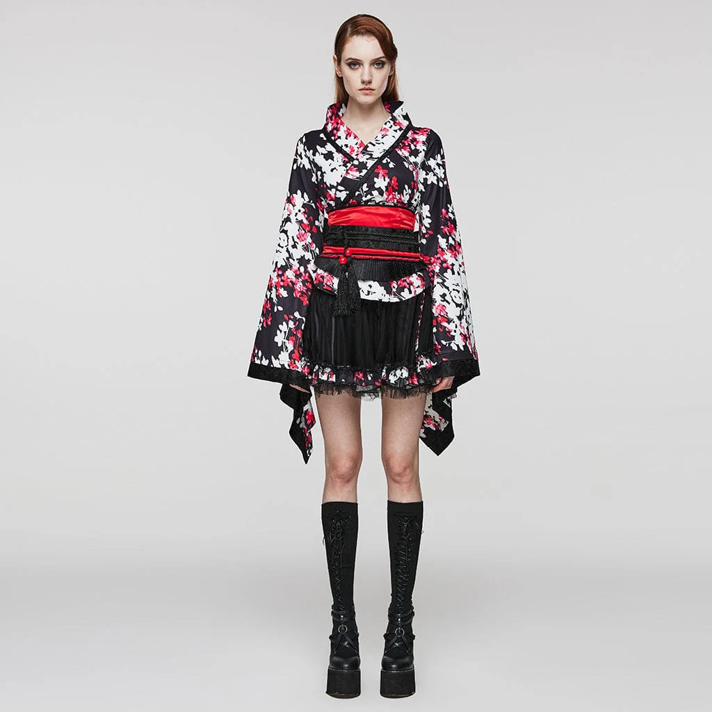 Women's Lolita Floral Printed Kimono with Skirt - Image 2
