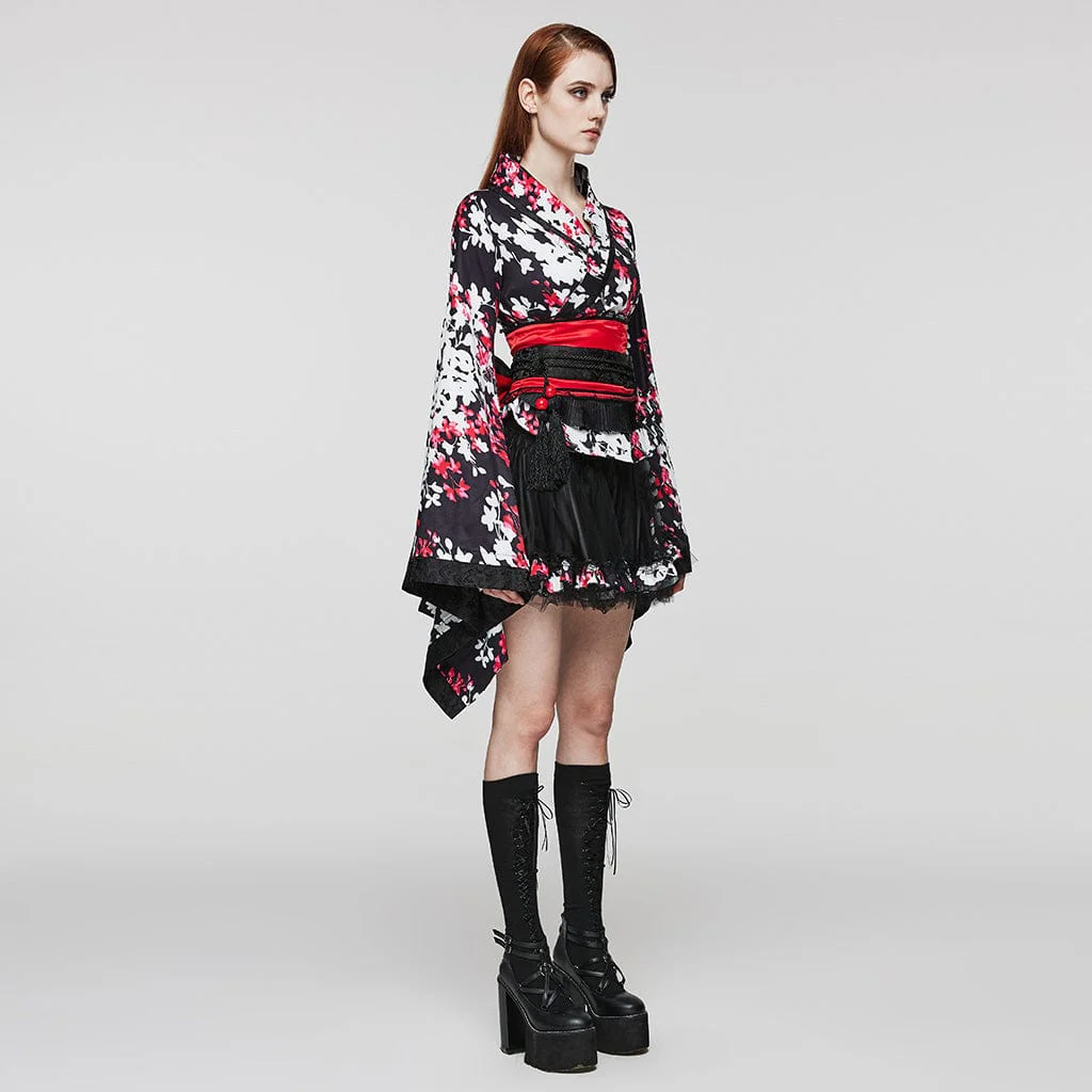 Women's Lolita Floral Printed Kimono with Skirt - Image 3