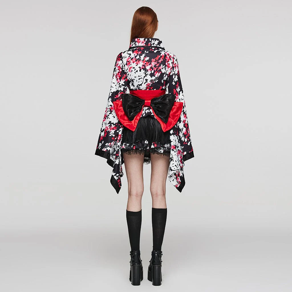 Women's Lolita Floral Printed Kimono with Skirt - Image 4