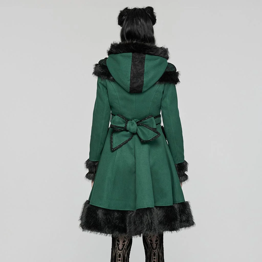 Women's Lolita Hooded Bowknot Overcoat - Image 3